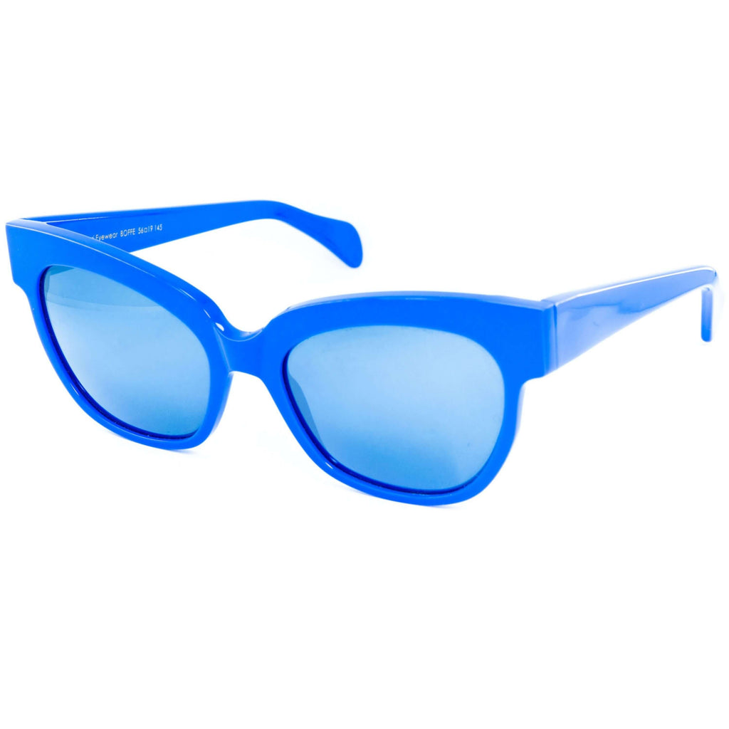 Occhiali da sole Cimmino Lab, modello Boffe, colore blu, vista laterale.