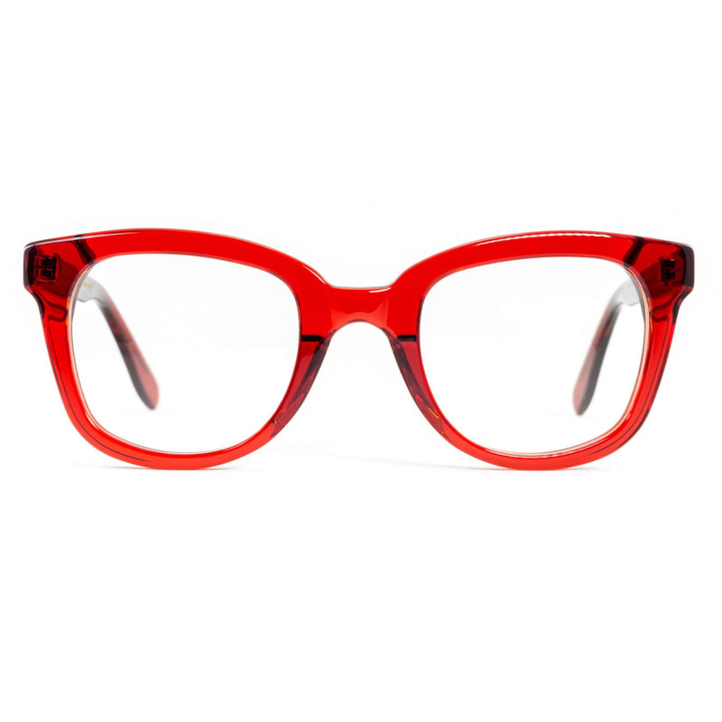 Occhiali da vista Cimmino Lab, modello Faraglioni, colore rosso, vista frontale.