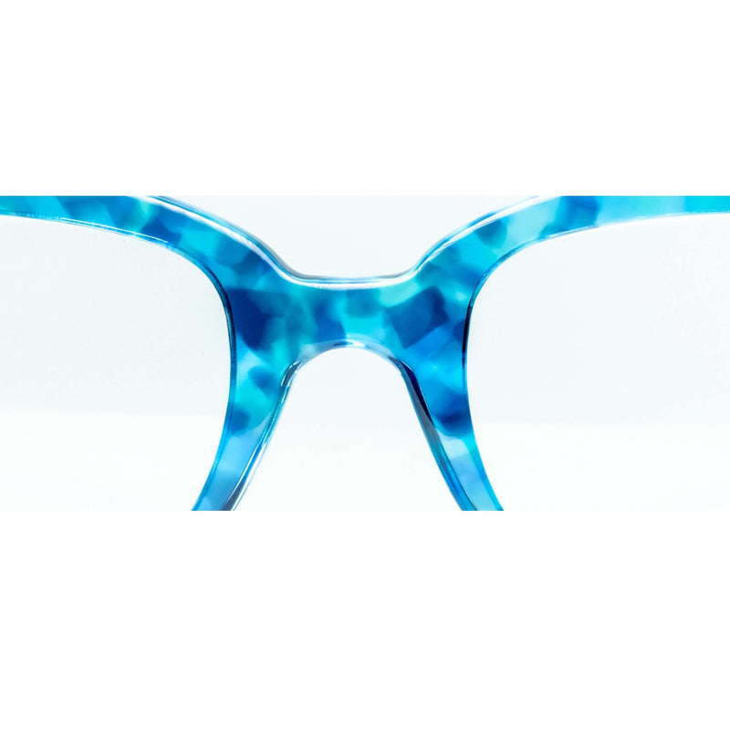 Occhiali da vista Cimmino Lab, modello Faraglioni, colore tartarugato blu Capri, vista dietro zoom.