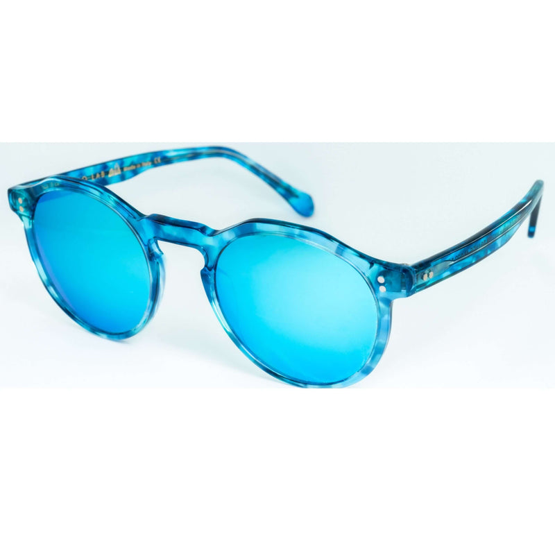 Occhiali da sole Cimmino Lab, modello Marina grande, colore tartarugato blu Capri, vista laterale.