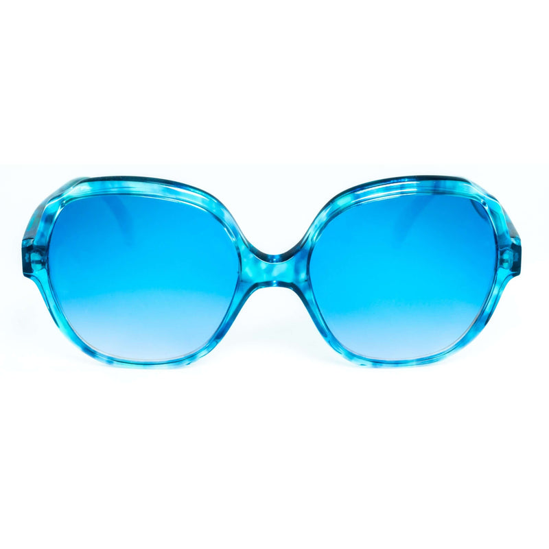 Occhiali da sole Cimmino Lab, modello Tragara, colore tartarugato blu Capri, vista frontale.